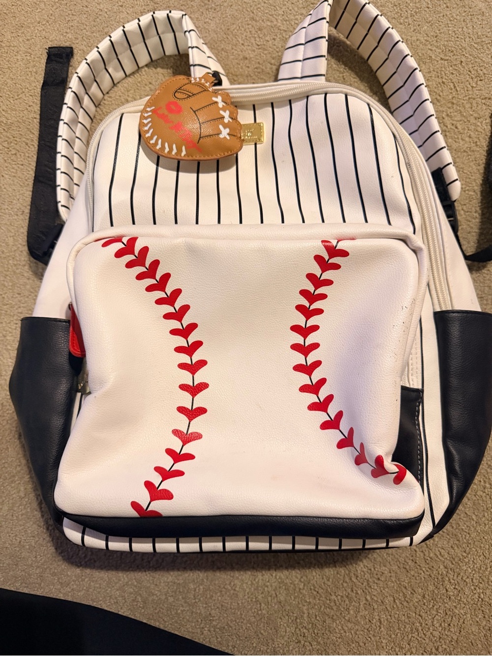 Betsey Johnson White & Red Baseball Stitch Backpack